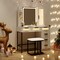 White Vanity Set with LED Sliding Mirror, Charging, & Large Storage